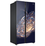 Haier 630 L Frost Free Side by Side 5 Star Convertible Refrigerator with Base, Drawer Floral Dark Blue, Floret Glass (HRT683FG) - Image 2