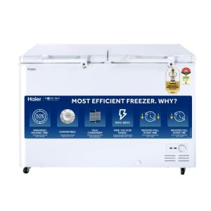 Haier Flat Glass Top Horizontal Double Door Deep Freezer, White, 405 Litres (HFC-400GM5)