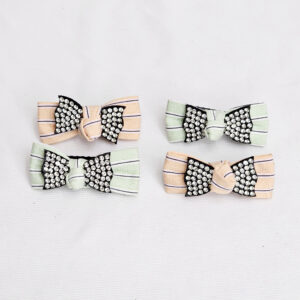 Striped Bowtie Hair Clip For Girls (2 Pairs)