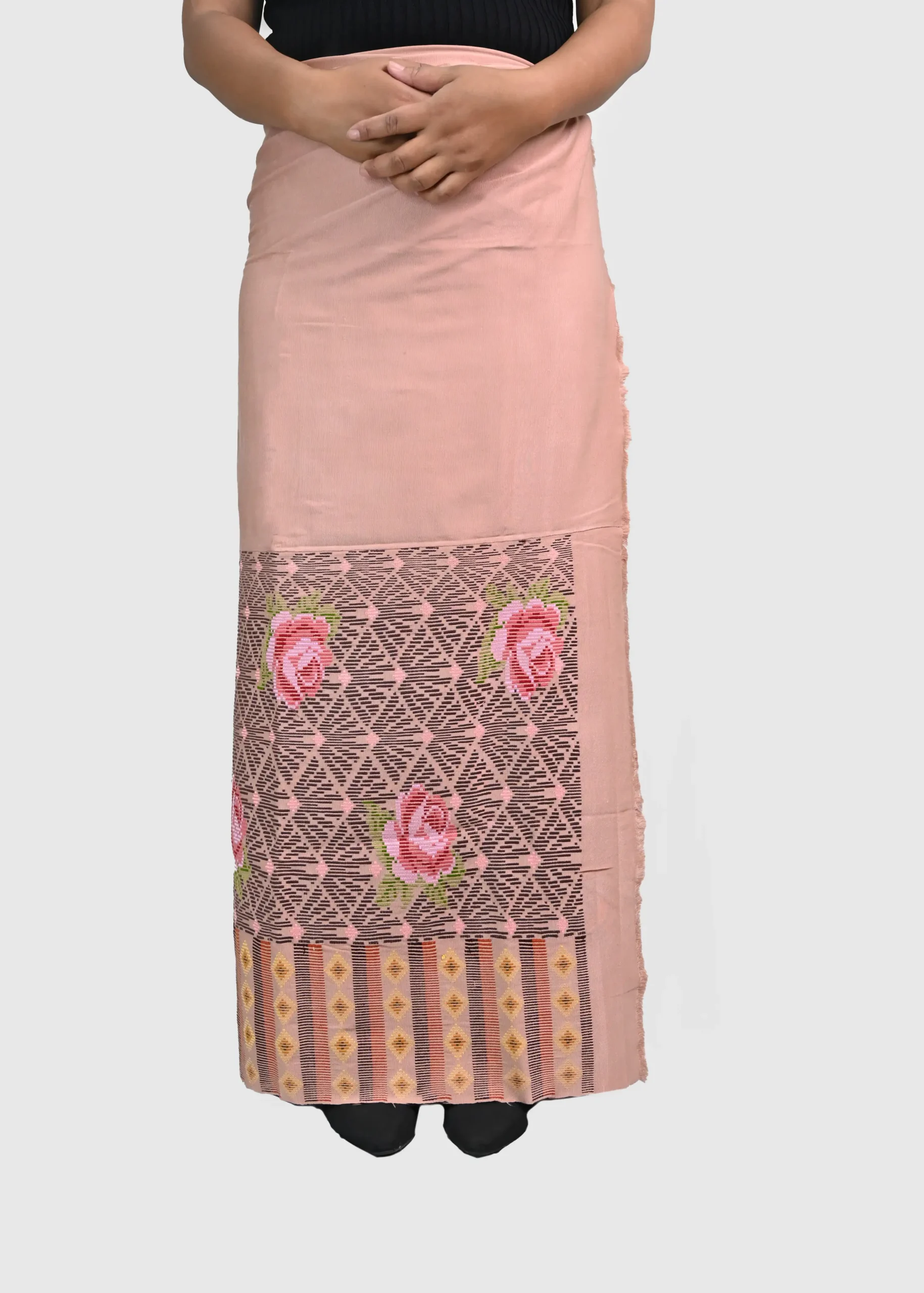 EXL_5913-new Kut Tah Puan Bih (KTPB-44) Pink, Blush Pink Floral Handwoven Mizo Puan - Image 1