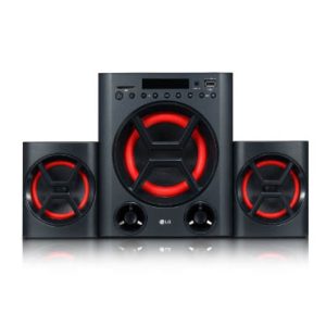 LG Powerful Sound 40W, 2.1 Ch Speaker System with Deep Bass sound, Bluetooth, Portable In, USB, SD Card and FM Radio, Remote Control, Wall mount & Display. (LK72B)
