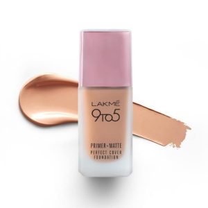 Lakmé 9 To 5 Primer + Matte Perfect Cover Cream Foundation (C140 Cool Rose, 25ml)