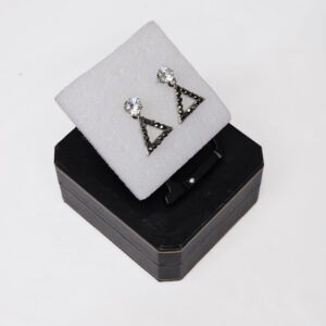 Silver Earrings, Black and White Crystals