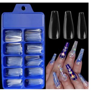 Transparent Nails, 100 Reusable Artificial Fake Nail Set | Lightweight, Long-lasting