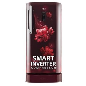 LG 201 Litres Single Door Refrigerator, 5 Star Rated With Inverter, Direct-Cool & Base stand with Drawer (Scarlet Charm)(GL-D211CSCU)