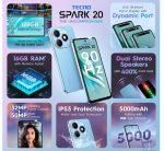 TECNO Spark 20 (8GB+128GB) Blue 32MP Selfie + 50MP Main Camera, 90Hz Dot-in Display with Dynamic Port & Dual Speakers with DTS| 5000mAh Battery |18W Type-C| - Image 2