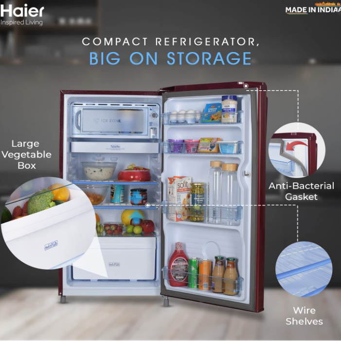 Haier 165 Litres Single Door Refrigerator, 1 Star Rated With