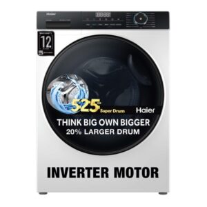 Haier 8 Kg, 5 Star Inverter Motor Fully Automatic, Front Load Washing Machine, (HW80-IM12929C) 525 Super Drum, Puri Steam, 2023 Model, White