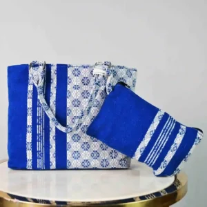 Sling Bag with Small Bag (White and Blue Stripe)