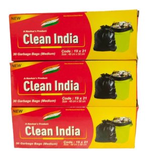 Clean India Black Garbage bag Medium Size combo | Pack of 3 Roll | 90 Bags | 48x56cm | 19x21in | compostable | biodegradable | Suitable for Home Kitchen Toilet Office Dustbin