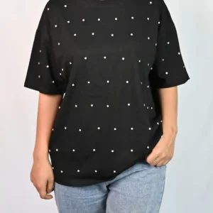 Women Stud Round Neck T-Shirt