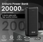EVM EnDuro Power Bank 20,000mAh - Portable Charger with In-Built Micro USB, Type-C & Lightning Cable - 2 Years Warranty - Compatible with All Smartphones - Metallic Black - Image 2