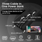 EVM EnDuro Power Bank 20,000mAh - Portable Charger with In-Built Micro USB, Type-C & Lightning Cable - 2 Years Warranty - Compatible with All Smartphones - Metallic Black - Image 3