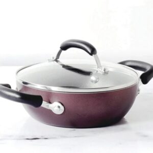 Meyer Merlot Non-Stick Kadai/Wok with Lid, 20cm