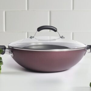 Meyer Merlot Non-Stick Kadai/Wok with Lid, 26cm