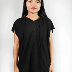 Women Solid Hooded T-Shirt Short Sleeve