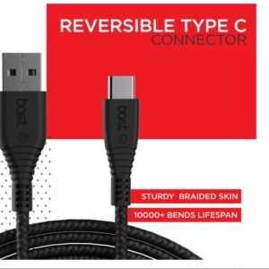BoAt Type C A325/A320 Tangle-free, Sturdy Type C Cable with 3A Rapid Charging & 480mbps Data Transmission(Black)