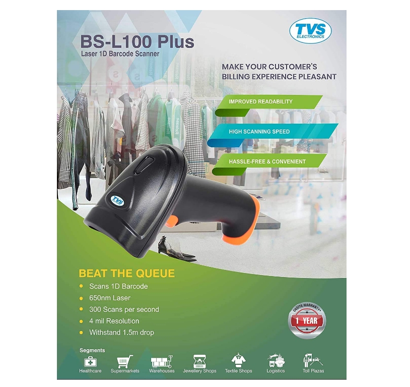 w Tvs BS-L100 Plus Barcode Scanner UTV Desktop Creators - Image 1