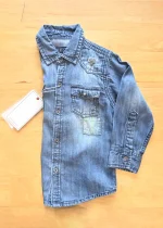 Gini & Jony Boys Blue Printed Denim Full Sleeves Shirt - Image 4