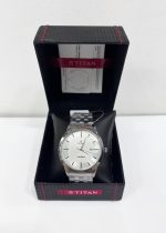 Titan Quartz Analog with Date White Dial Stainless Steel Strap Watch for Men