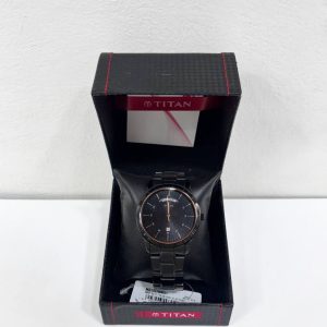 Titan Quartz Analog with Day and Date Black Dial Stainless Steel Strap Watch for Men
