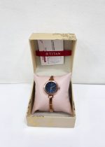 Titan Quartz Analog Blue Dial Metal Strap Watch for Women