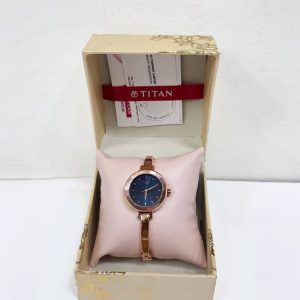 Titan Quartz Analog Blue Dial Metal Strap Watch for Women