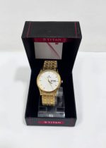 Titan Quartz Analog with Day and Date White Dial Stainless Steel Strap Watch for Men