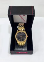 Titan Quartz Analog with Day and Date Black Dial Metal Strap Watch for Men
