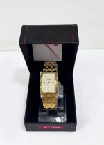 Titan Quartz Analog with Date Champagne Dial Stainless Steel Strap Watch for Men