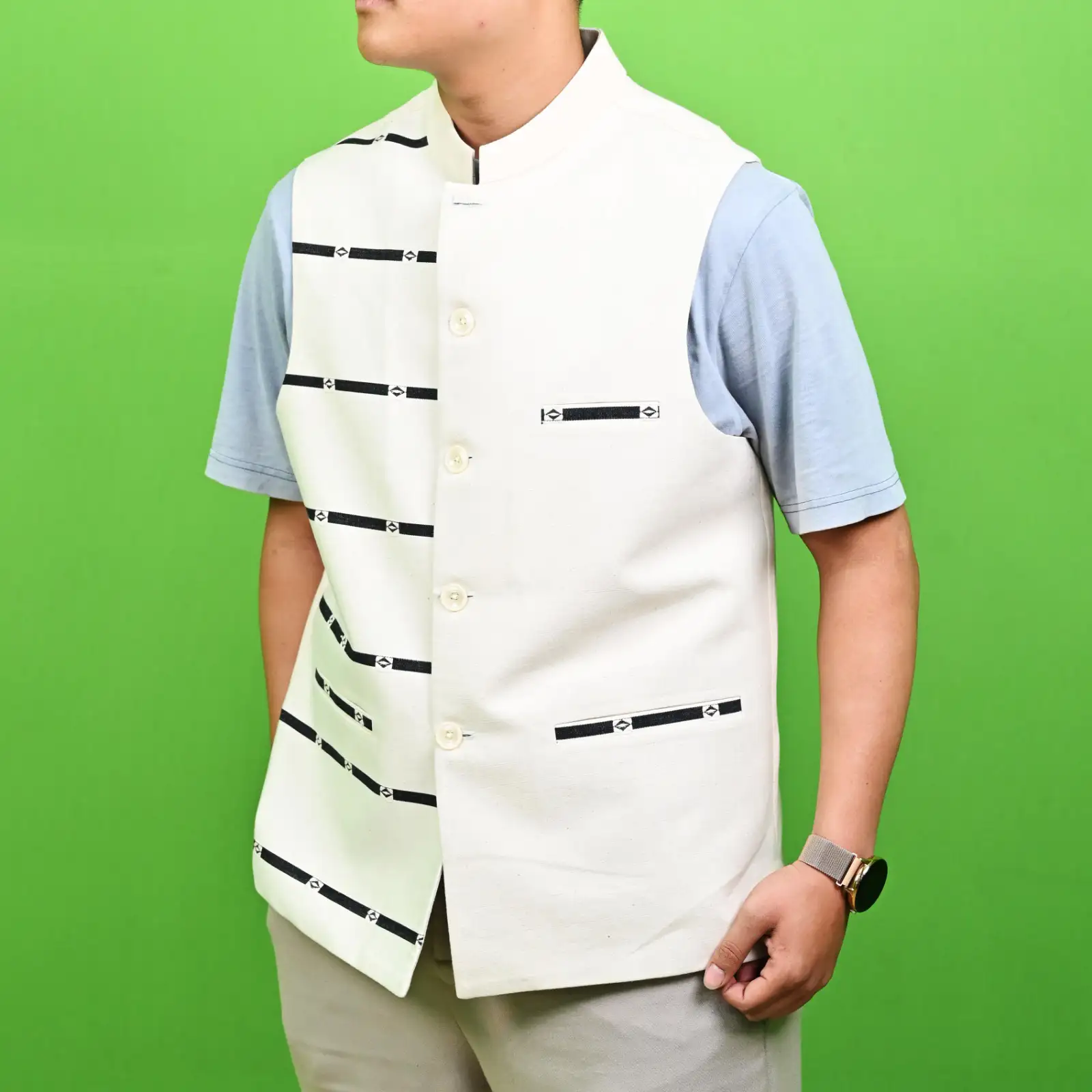 Waist Coat With Half Stipe Cotton – Online Mizoram