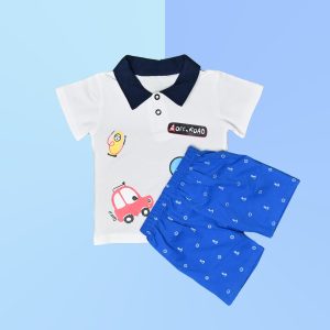 Cotton Collared T-Shirt and Half Pant Set for Kids | Infant Party Dress | Coordinated Outfit | Lighweight and Breathable Clothing Set for Unisex Babies