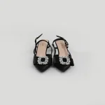 Ladamas Womens Slingback Low Kitten Heels, Pumps Closed, Pointed Toe with Rhinestone (Black)(Size: 37;27cm) - Image 2