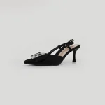 Ladamas Womens Slingback Low Kitten Heels, Pumps Closed, Pointed Toe with Rhinestone (Black)(Size: 37;27cm) - Image 3