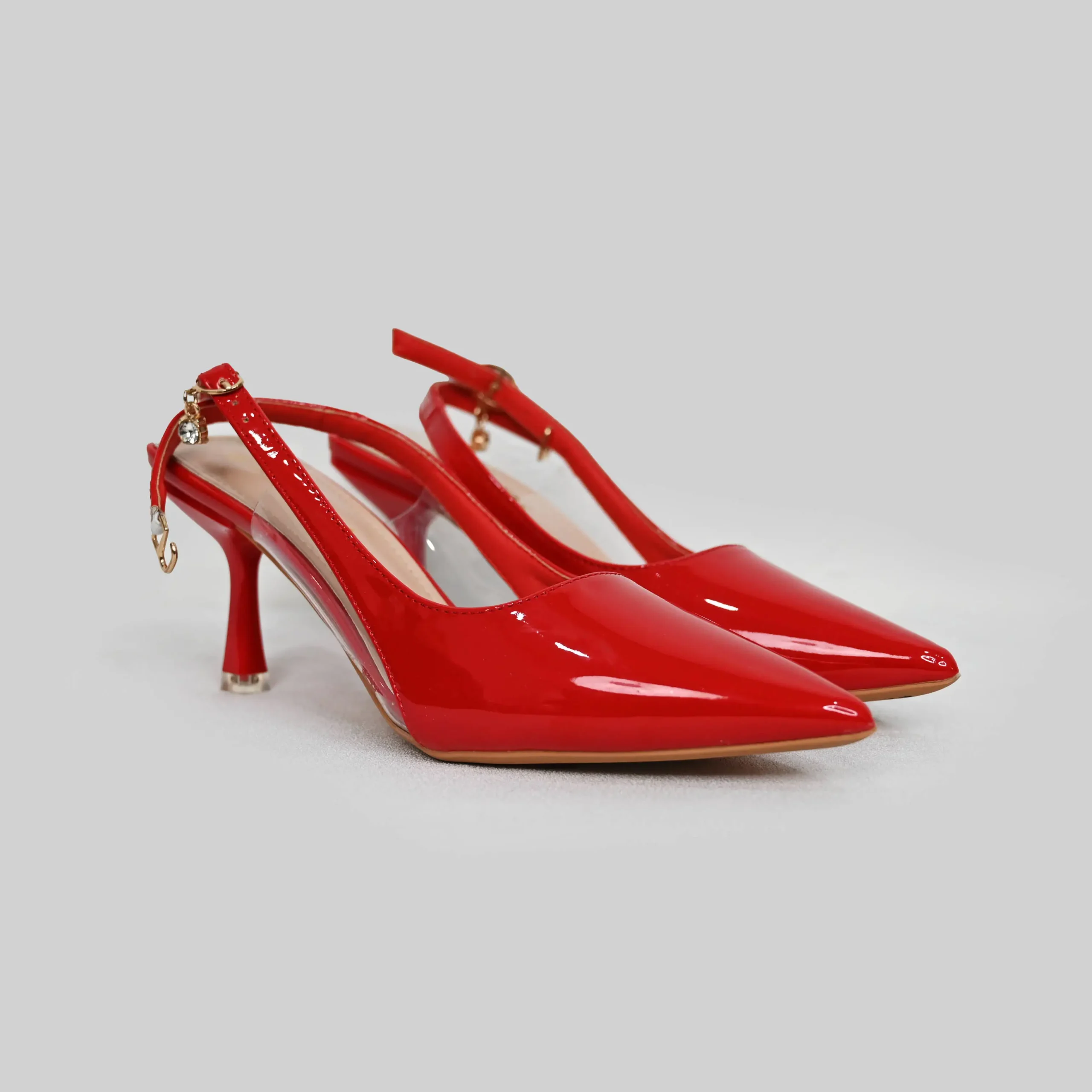 EXL_1247-new LADAMAS Vibrant Red Patent Pointed-Toe Slingbacks (Size: 37:27cm) - Image 1