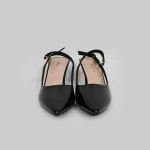 LADAMAS Black Patent Pointed-Toe Slingback Heels (Size: 37:27cm)