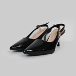 LADAMAS Black Patent Pointed-Toe Slingback Heels (Size: 37:27cm) - Image 4