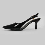 LADAMAS Black Patent Pointed-Toe Slingback Heels (Size: 37:27cm) - Image 3