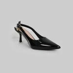 LADAMAS Black Patent Pointed-Toe Slingback Heels (Size: 37:27cm) - Image 2