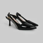 LADAMAS Black Patent Pointed-Toe Slingback Heels (Size: 37:27cm) - Image 5