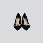  Women's black velvet stiletto heels