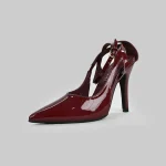 LADAMAS Glossy Maroon Pointed-Toe Ankle Strap Heels - Image 2