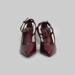 LADAMAS Glossy Maroon Pointed-Toe Ankle Strap Heels - Image 3