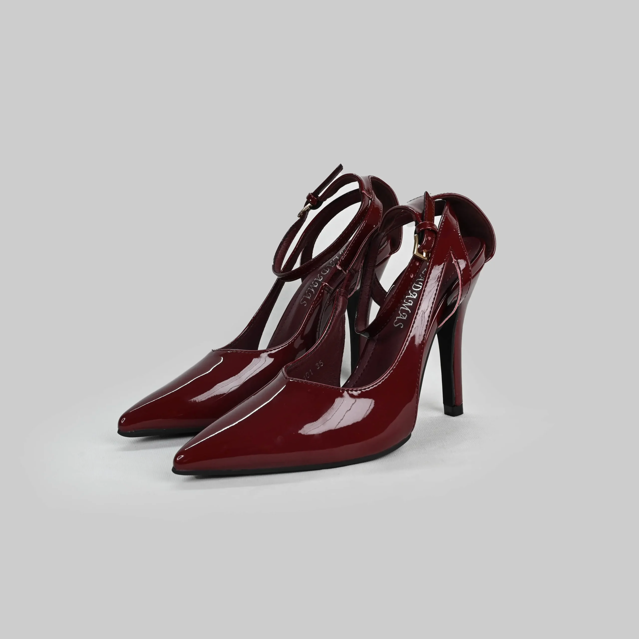EXL_1340-new LADAMAS Glossy Maroon Pointed-Toe Ankle Strap Heels - Image 1