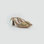 LADAMAS Nude Slingback Pumps with Gold-Trimmed Buckle and Clear Detail - Image 2