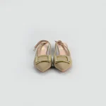 LADAMAS Nude Slingback Pumps with Gold-Trimmed Buckle and Clear Detail
