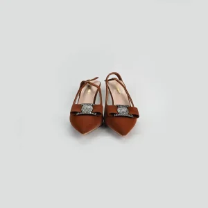 LADAMAS Slingback Heels with Rhinestone Bow Accent