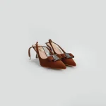 LADAMAS Slingback Heels with Rhinestone Bow Accent - Image 2