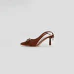 LADAMAS Slingback Heels with Rhinestone Bow Accent - Image 3