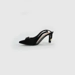LADAMAS Black Suede Slingback Heels with Crystal Bow Embellishment - Image 3
